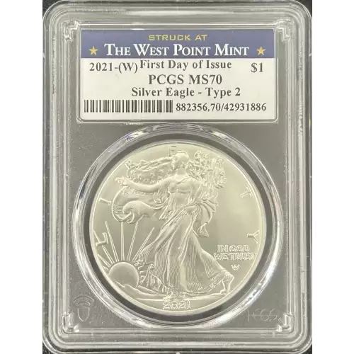 2021-(W) $1 Silver Eagle - Type 2 Struck at West Point First Day of Issue