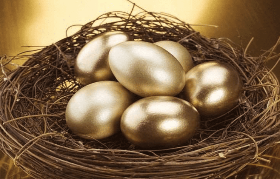 Golden eggs on a nest